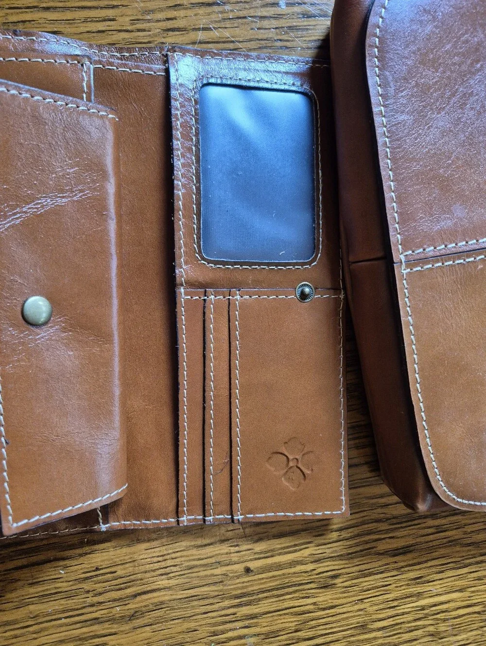 Patricia Nash Leather Crossbody Bag with Front Flap (Snaps) & Wallet Set - Brown